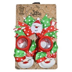 Baby Essentials Christmas Santa Socks and Headband Girl's Size 0-6 Month NWT